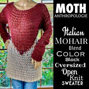🆕ANTHRO▪️MOTH▪️Italian Mohair Blend Color Block Oversized Open Knit Sweater